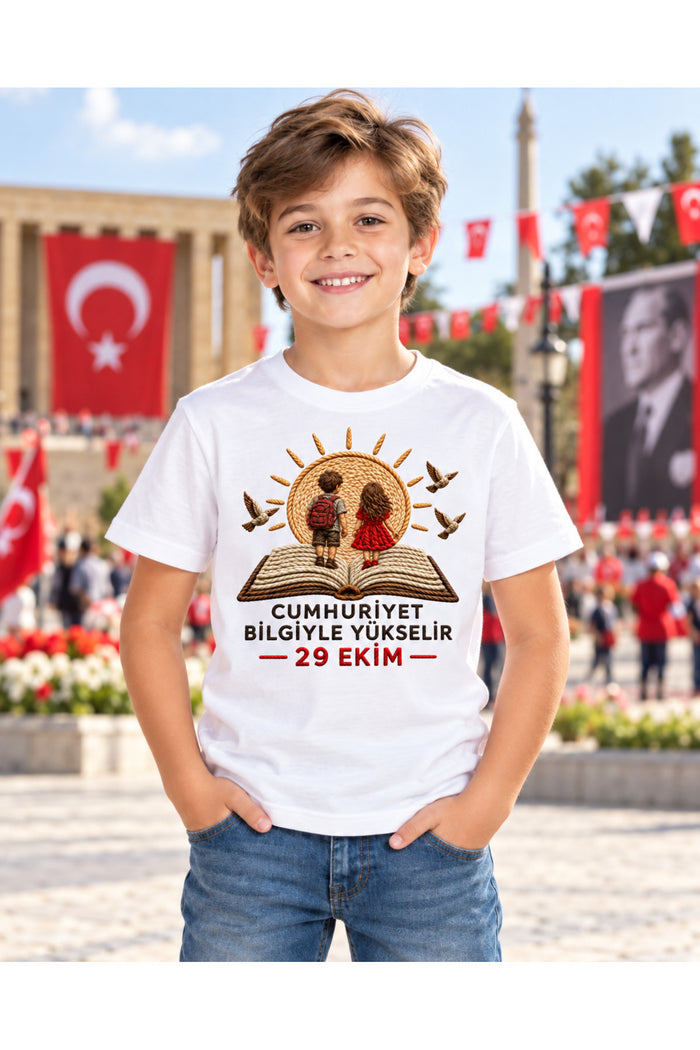 Gelecek Biziz – 29 Ekim Cumhuriyet Bayramı DTG Baskılı Beyaz Tişört - Görsel 2