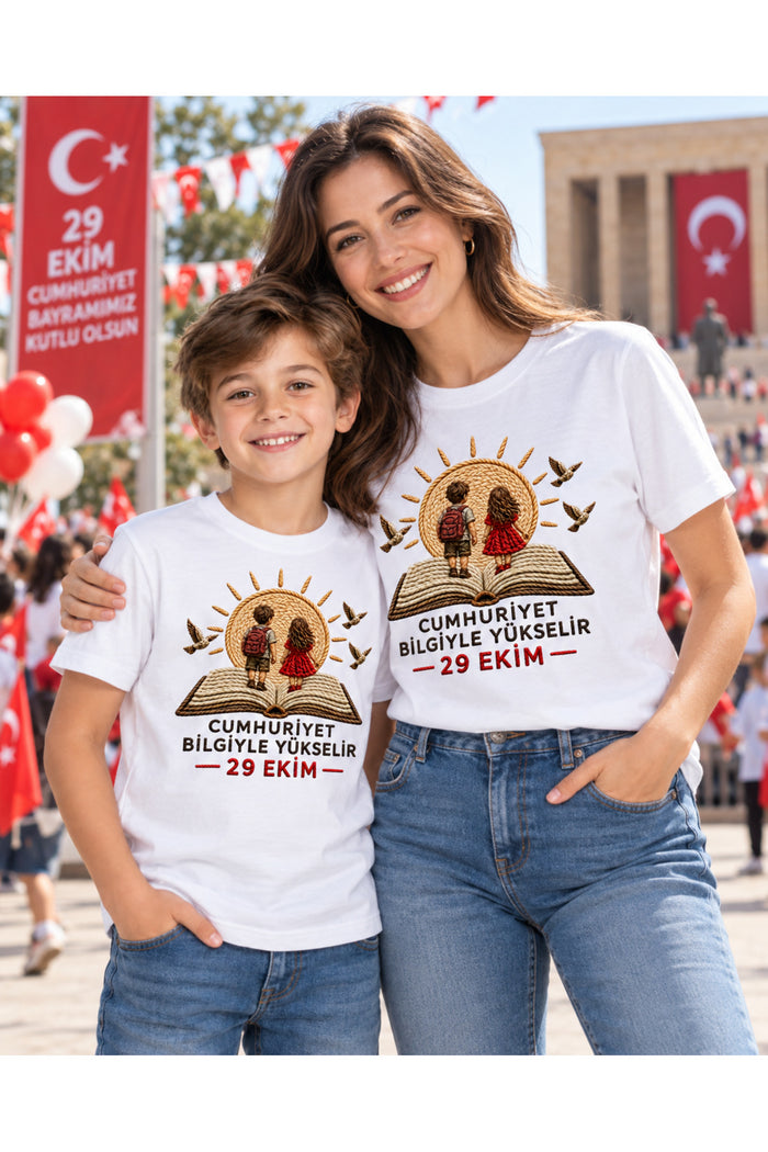 Gelecek Biziz – 29 Ekim Cumhuriyet Bayramı DTG Baskılı Beyaz Tişört - Görsel 4