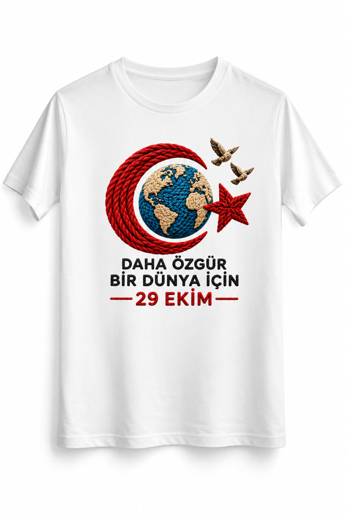 29 Ekim Ruhuyla – Cumhuriyet Bayramı DTG Baskılı Beyaz Tişört - Görsel 6