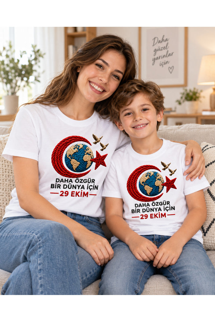 29 Ekim Ruhuyla – Cumhuriyet Bayramı DTG Baskılı Beyaz Tişört - Görsel 4