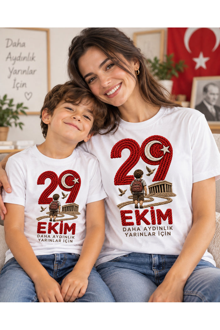 Cumhuriyet İlmekleri – 29 Ekim Cumhuriyet Bayramı DTG Baskılı Beyaz Tişört - Görsel 6