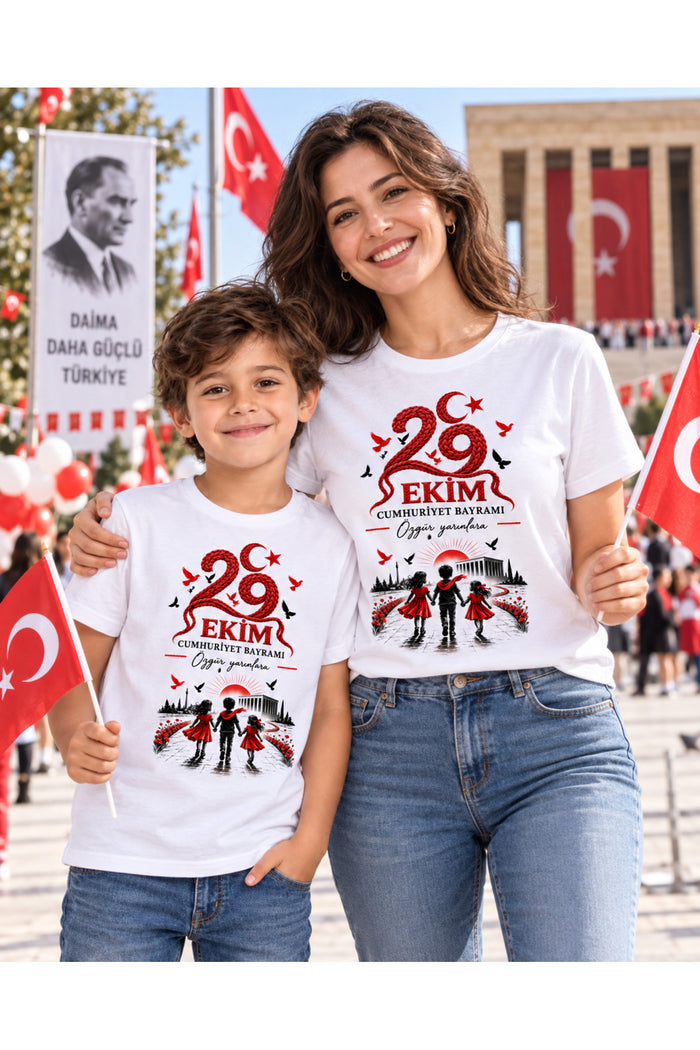 Sonsuza Dek Cumhuriyet – 29 Ekim Cumhuriyet Bayramı DTG Baskılı Beyaz Tişört - Görsel 3