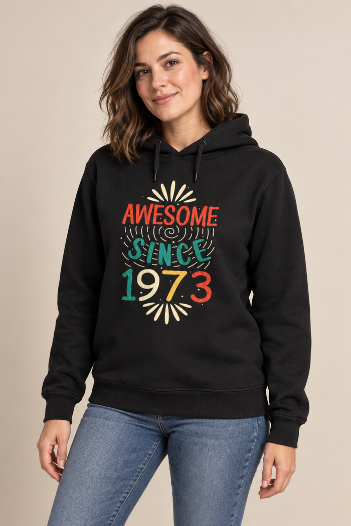 Awesome Since Kişiye Özel Yıl Baskılı Siyah Kapüşonlu Sweatshirt - Manken mockup 1