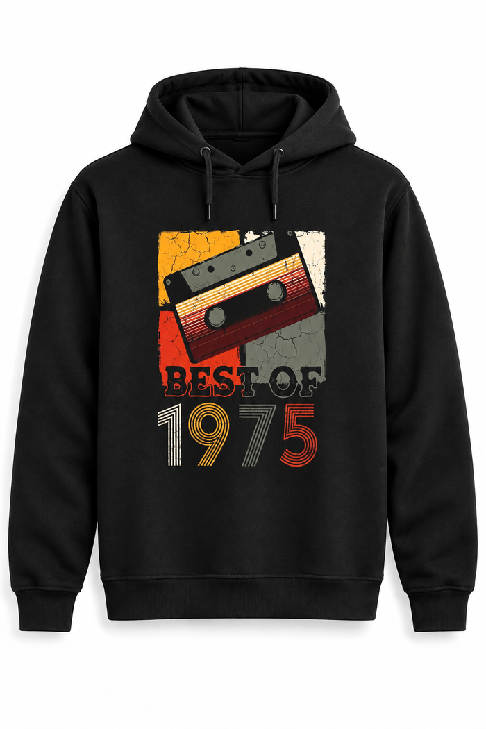 Best Of Kaset Kişiye Özel Yıl Baskılı Siyah Kapüşonlu Sweatshirt - Sweatshirt ana görsel