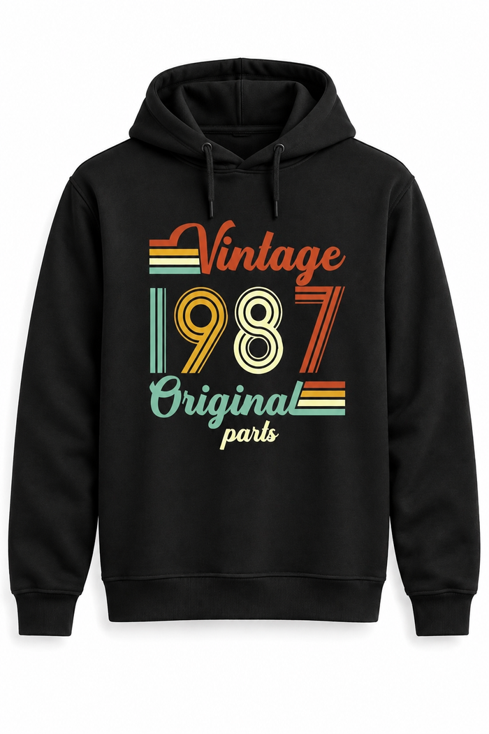 Vintage Original Parts Kişiye Özel Yıl Baskılı Siyah Kapüşonlu Sweatshirt - Sweatshirt ana görsel