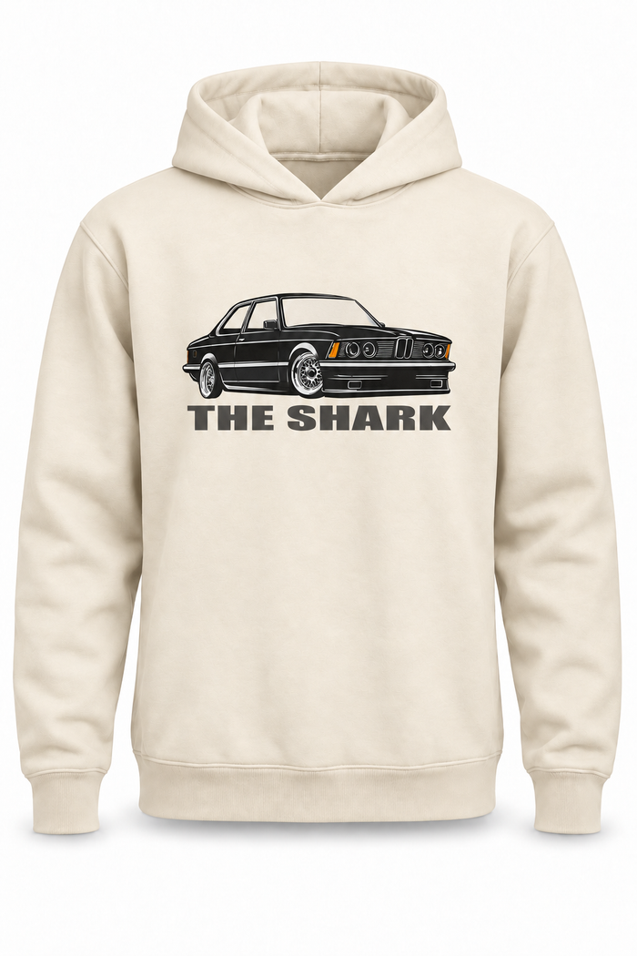 Ekru | BMW The Shark Klasik Coupe DTG Baskılı Kapüşonlu Cepsiz Sweatshirt — tek ürün fotoğrafı