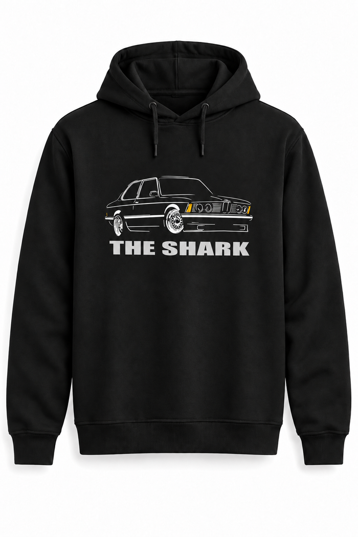 Siyah | BMW The Shark Klasik Coupe DTG Baskılı Kapüşonlu Cepsiz Sweatshirt — tek ürün fotoğrafı