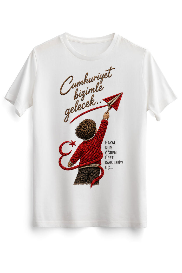 Cumhuriyetin İzinde – 29 Ekim Cumhuriyet Bayramı DTG Baskılı Beyaz Tişört - Görsel 2