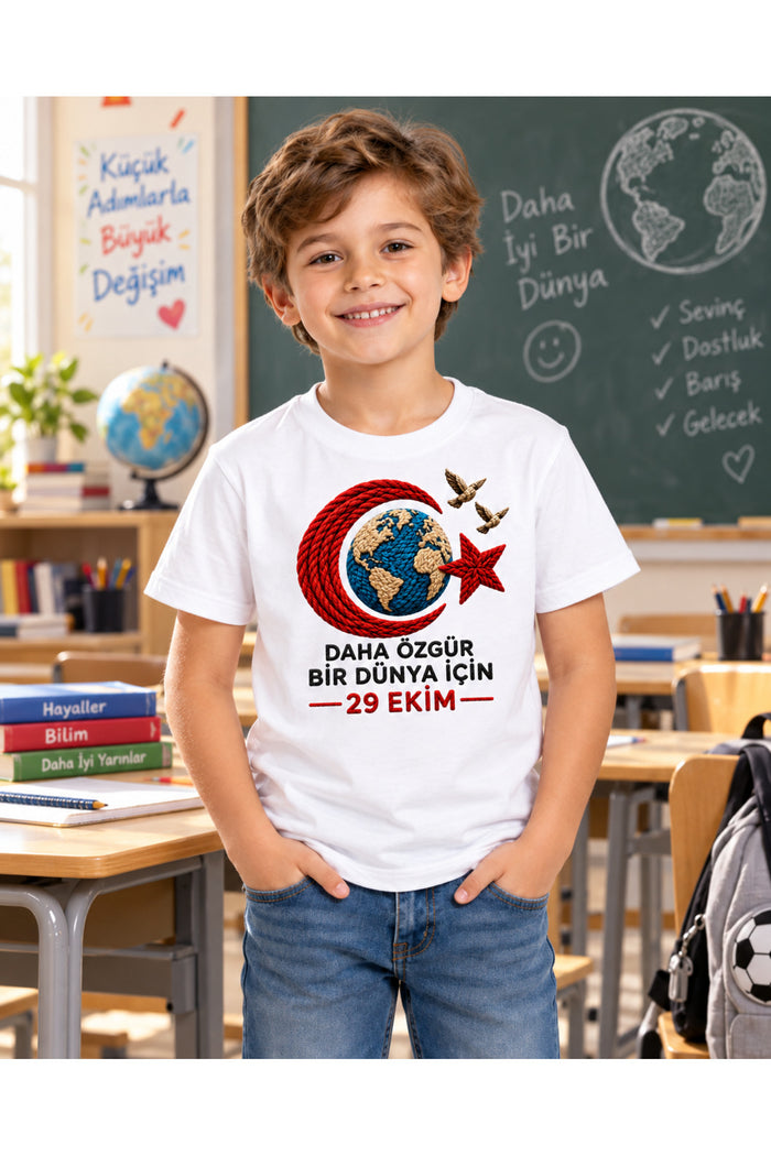 29 Ekim Ruhuyla – Cumhuriyet Bayramı DTG Baskılı Beyaz Tişört - Görsel 3
