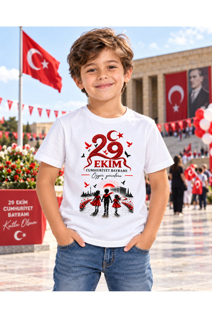 Sonsuza Dek Cumhuriyet – 29 Ekim Cumhuriyet Bayramı DTG Baskılı Beyaz Tişört - Görsel 6