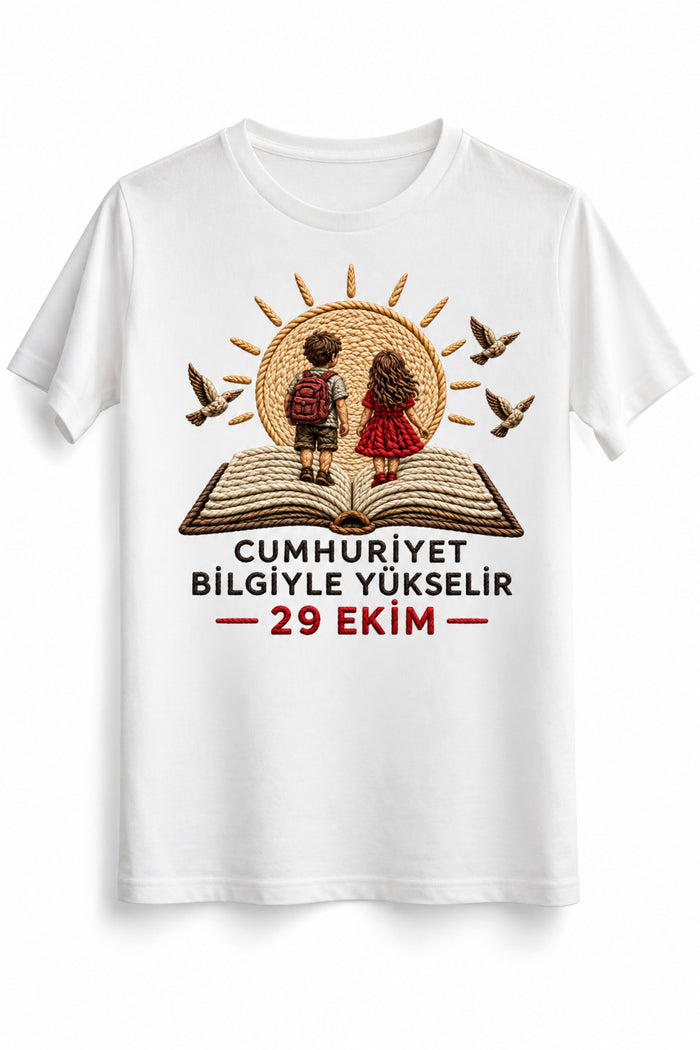 Gelecek Biziz – 29 Ekim Cumhuriyet Bayramı DTG Baskılı Beyaz Tişört - Görsel 6