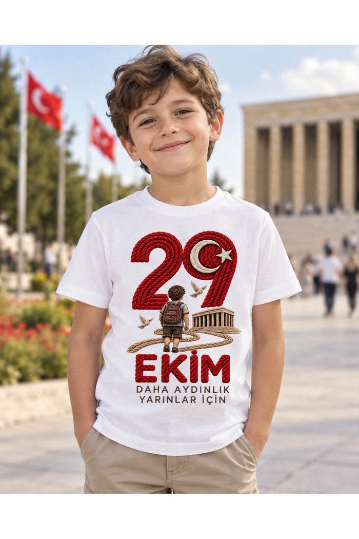 Cumhuriyet İlmekleri – 29 Ekim Cumhuriyet Bayramı DTG Baskılı Beyaz Tişört - Görsel 3
