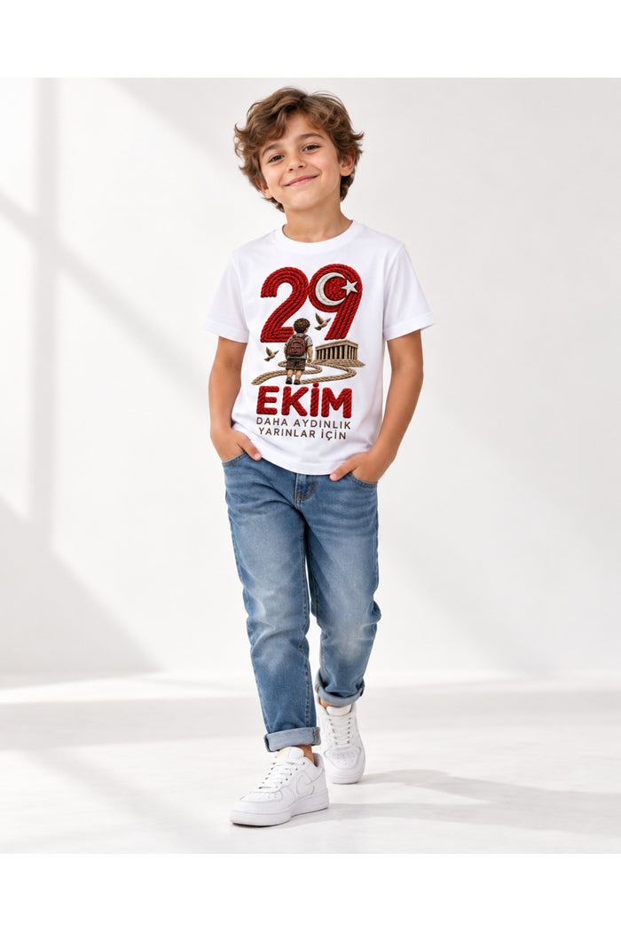 Cumhuriyet İlmekleri – 29 Ekim Cumhuriyet Bayramı DTG Baskılı Beyaz Tişört - Görsel 4