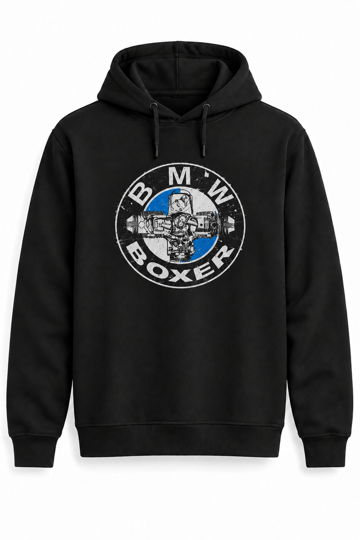 Siyah | BMW Boxer Motor DTG Baskılı Kapüşonlu Cepsiz Sweatshirt — tek ürün fotoğrafı